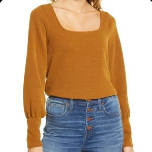 NWT Madewell Ottoman Square Neck Puff Sleeve Dried Cedar Top